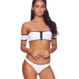 Beach Bunny Swimwear Presley White Black Trim Off Shoulder Bikini‎ XL NWT